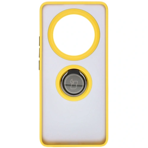 Etui z uchwytem na palec Bizon Case Hybrid Ring do Realme 12 Pro / 12 Pro+ przydymione z żółtą ramką