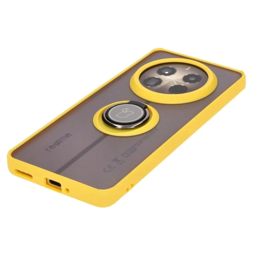 Etui z uchwytem na palec Bizon Case Hybrid Ring do Realme 12 Pro / 12 Pro+ przydymione z żółtą ramką