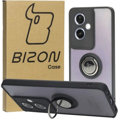 Etui z uchwytem na palec Bizon Case Hybrid Ring do Oppo A79 5G przydymione z czarną ramką
