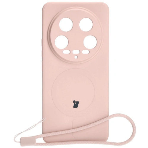 Etui Bizon Case Silicone Magnetic Sq do Xiaomi 14 Ultra jasnoróżowe