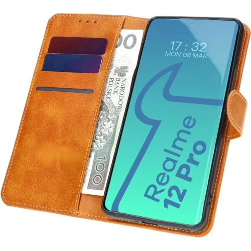 Etui z klapką Bizon Case Pocket do Realme 12 Pro / 12 Pro+ brązowe
