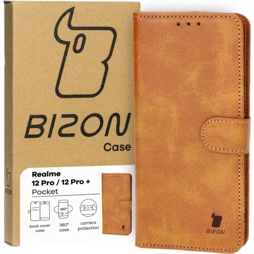 Etui z klapką Bizon Case Pocket do Realme 12 Pro / 12 Pro+ brązowe