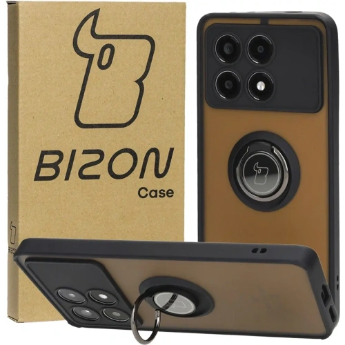 Etui z uchwytem na palec Bizon Case Hybrid Ring do Xiaomi Poco X6 Pro przydymione z czarną ramką