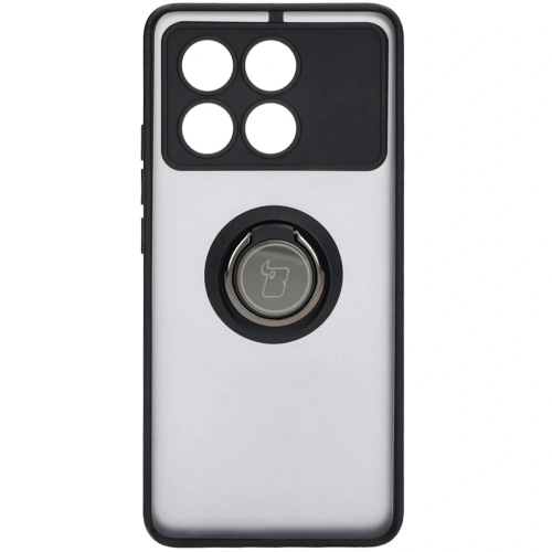 Etui z uchwytem na palec Bizon Case Hybrid Ring do Xiaomi Poco X6 Pro przydymione z czarną ramką