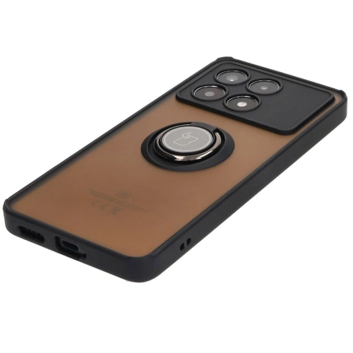 Etui z uchwytem na palec Bizon Case Hybrid Ring do Xiaomi Poco X6 Pro przydymione z czarną ramką