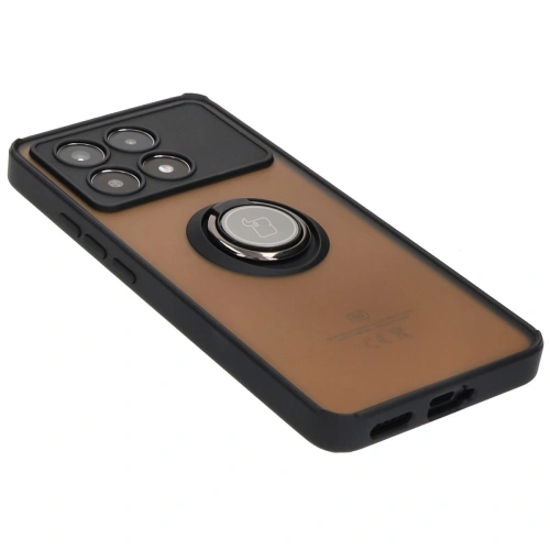 Etui z uchwytem na palec Bizon Case Hybrid Ring do Xiaomi Poco X6 Pro przydymione z czarną ramką