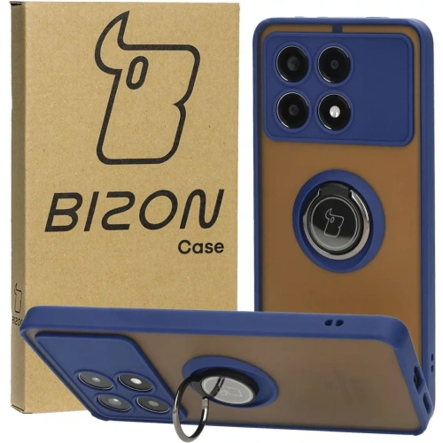 Etui z uchwytem na palec Bizon Case Hybrid Ring do Xiaomi Poco X6 Pro przydymione z granatową ramką