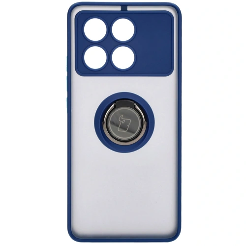 Etui z uchwytem na palec Bizon Case Hybrid Ring do Xiaomi Poco X6 Pro przydymione z granatową ramką