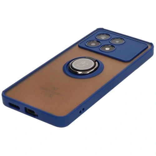 Etui z uchwytem na palec Bizon Case Hybrid Ring do Xiaomi Poco X6 Pro przydymione z granatową ramką