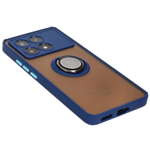 Etui z uchwytem na palec Bizon Case Hybrid Ring do Xiaomi Poco X6 Pro przydymione z granatową ramką