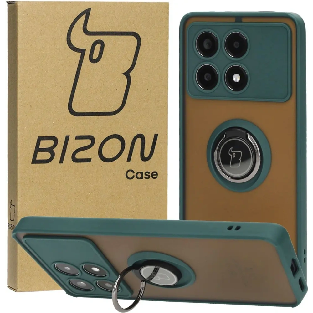 Wholesale Bizon Case Hybrid Ring Xiaomi Poco X6 Pro smoky with a dark green frame - BIZ4947 - {ean13} - Hurt