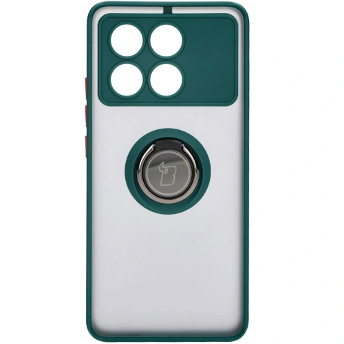 Etui z uchwytem na palec Bizon Case Hybrid Ring do Xiaomi Poco X6 Pro przydymione z ciemnozieloną ramką