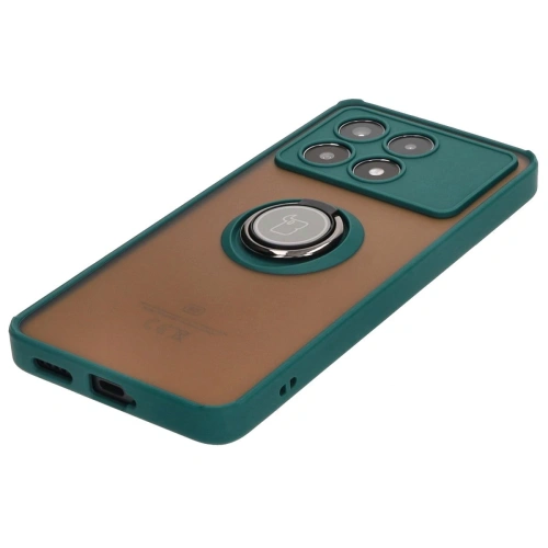 Etui z uchwytem na palec Bizon Case Hybrid Ring do Xiaomi Poco X6 Pro przydymione z ciemnozieloną ramką