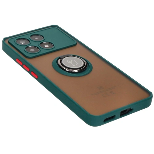 Etui z uchwytem na palec Bizon Case Hybrid Ring do Xiaomi Poco X6 Pro przydymione z ciemnozieloną ramką