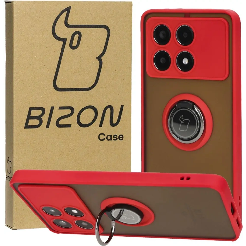 Wholesale Bizon Case Hybrid Ring Xiaomi Poco X6 Pro smoky with a red frame - BIZ5519 - {ean13} - Hurt
