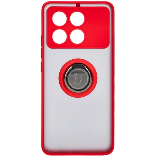 Etui z uchwytem na palec Bizon Case Hybrid Ring do Xiaomi Poco X6 Pro przydymione z czerwoną ramką