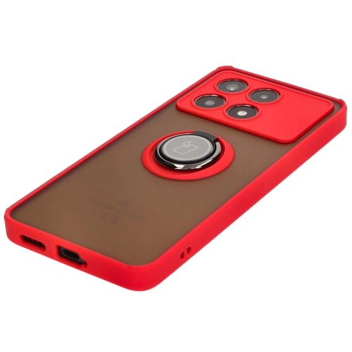 Etui z uchwytem na palec Bizon Case Hybrid Ring do Xiaomi Poco X6 Pro przydymione z czerwoną ramką