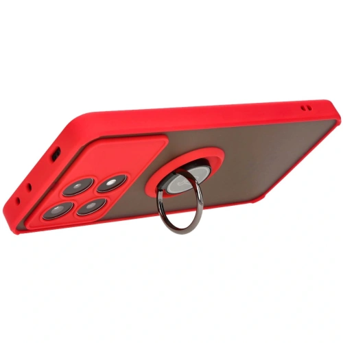 Etui z uchwytem na palec Bizon Case Hybrid Ring do Xiaomi Poco X6 Pro przydymione z czerwoną ramką