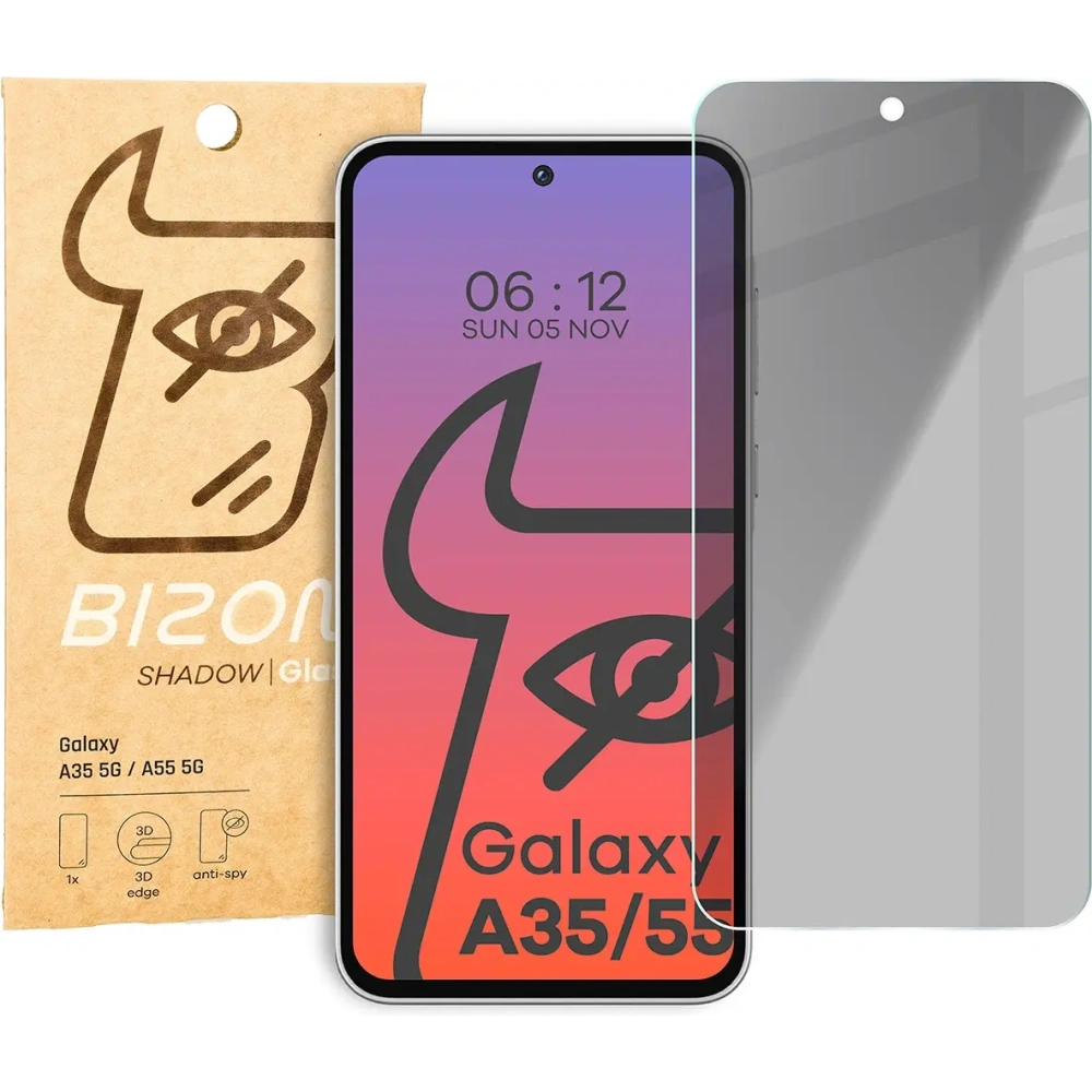 Hurtownia GSM - Pryvatizující tvrzené sklo Bizon Glass Clear Shadow do Samsung Galaxy A35 / A55 5G ztmavené - BIZ5552 - {ean13} - Hurt