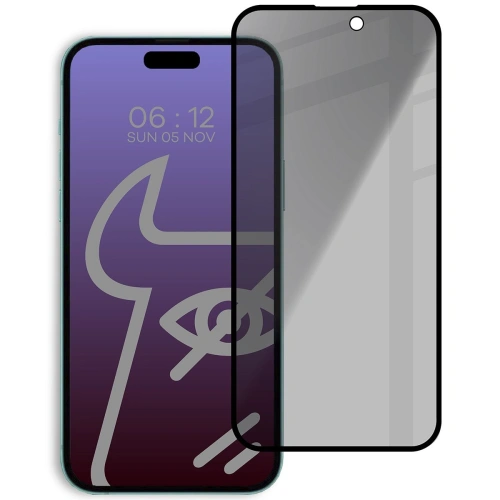 Prywatyzujące szkło hartowane Bizon Glass Edge Shadow do Apple iPhone 15 Plus przyciemniane z czarną ramką