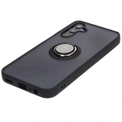 Etui z uchwytem na palec Bizon Case Hybrid Ring do Samsung Galaxy M15 5G przydymione z czarną ramką