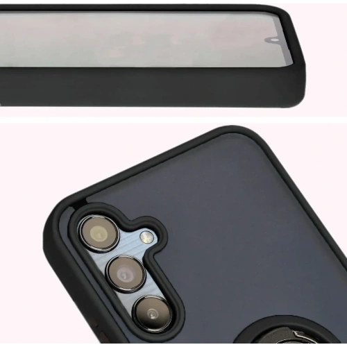 Etui z uchwytem na palec Bizon Case Hybrid Ring do Samsung Galaxy M15 5G przydymione z czarną ramką