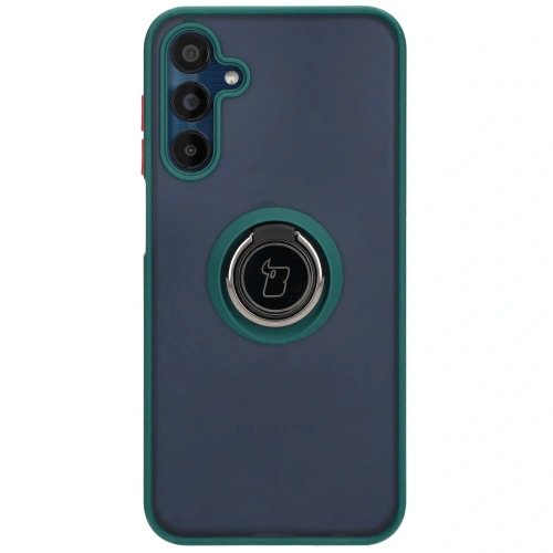 Etui z uchwytem na palec Bizon Case Hybrid Ring do Samsung Galaxy M15 5G przydymione z ciemnozieloną ramką
