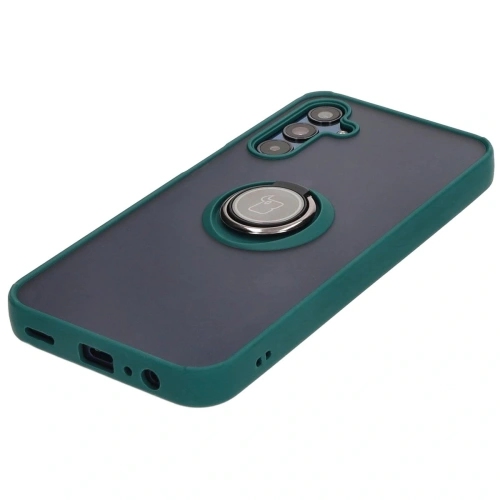 Etui z uchwytem na palec Bizon Case Hybrid Ring do Samsung Galaxy M15 5G przydymione z ciemnozieloną ramką