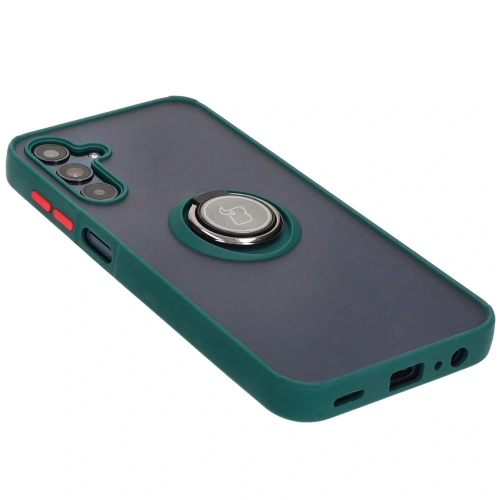 Etui z uchwytem na palec Bizon Case Hybrid Ring do Samsung Galaxy M15 5G przydymione z ciemnozieloną ramką