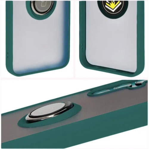 Etui z uchwytem na palec Bizon Case Hybrid Ring do Samsung Galaxy M15 5G przydymione z ciemnozieloną ramką