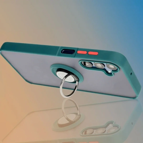 Etui z uchwytem na palec Bizon Case Hybrid Ring do Samsung Galaxy M15 5G przydymione z ciemnozieloną ramką