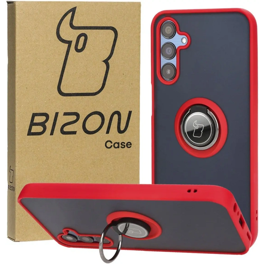 Hurtownia GSM - Etui s úchopem na prst Bizon Case Hybrid Ring do Samsung Galaxy M15 5G kouřové s červeným rámečkem - BIZ5008 - {ean13} - Hurt