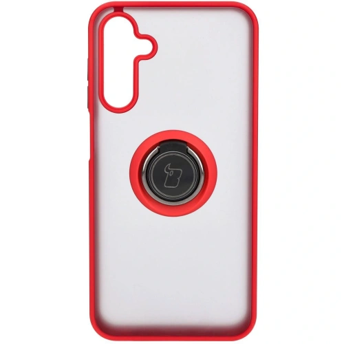 Etui z uchwytem na palec Bizon Case Hybrid Ring do Samsung Galaxy M15 5G przydymione z czerwoną ramką