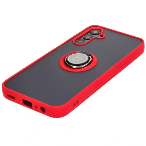 Etui z uchwytem na palec Bizon Case Hybrid Ring do Samsung Galaxy M15 5G przydymione z czerwoną ramką