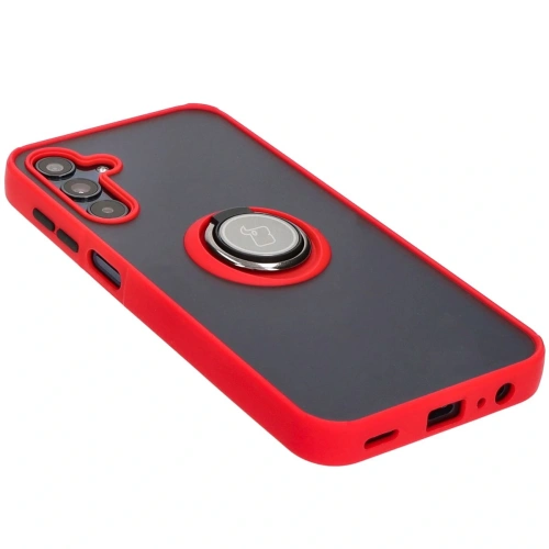 Etui z uchwytem na palec Bizon Case Hybrid Ring do Samsung Galaxy M15 5G przydymione z czerwoną ramką