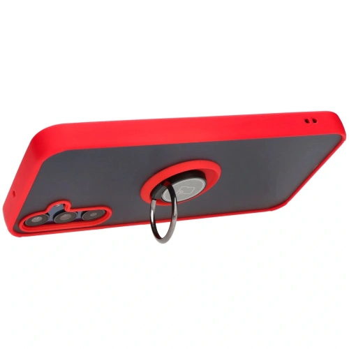 Etui z uchwytem na palec Bizon Case Hybrid Ring do Samsung Galaxy M15 5G przydymione z czerwoną ramką