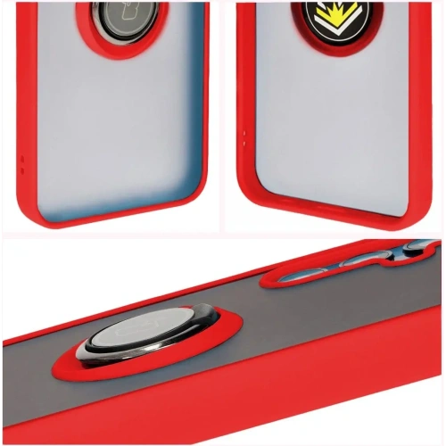 Etui z uchwytem na palec Bizon Case Hybrid Ring do Samsung Galaxy M15 5G przydymione z czerwoną ramką
