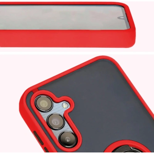 Etui z uchwytem na palec Bizon Case Hybrid Ring do Samsung Galaxy M15 5G przydymione z czerwoną ramką