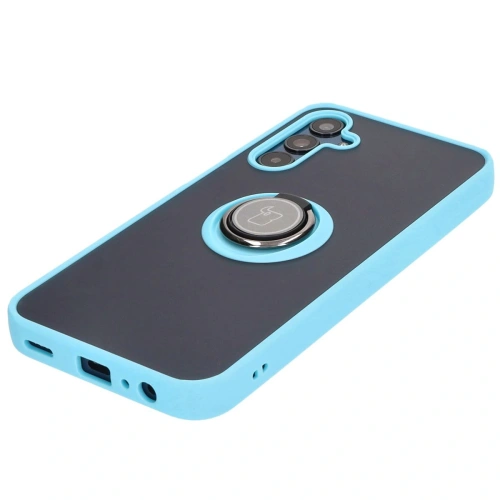 Etui z uchwytem na palec Bizon Case Hybrid Ring do Samsung Galaxy M15 5G przydymione z jasnoniebieską ramką