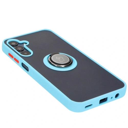 Etui z uchwytem na palec Bizon Case Hybrid Ring do Samsung Galaxy M15 5G przydymione z jasnoniebieską ramką