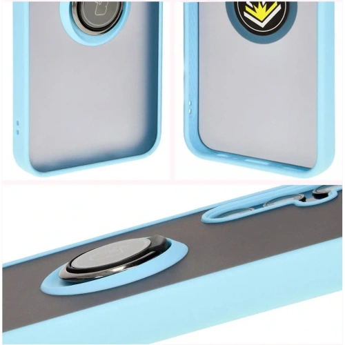 Etui z uchwytem na palec Bizon Case Hybrid Ring do Samsung Galaxy M15 5G przydymione z jasnoniebieską ramką