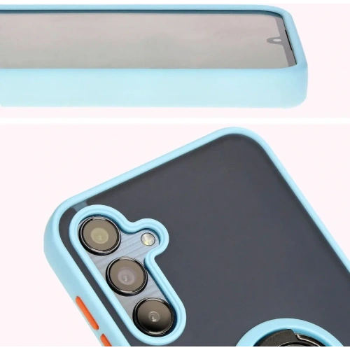 Etui z uchwytem na palec Bizon Case Hybrid Ring do Samsung Galaxy M15 5G przydymione z jasnoniebieską ramką