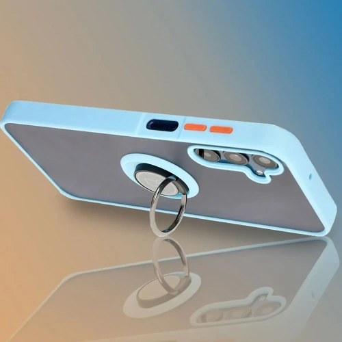Etui z uchwytem na palec Bizon Case Hybrid Ring do Samsung Galaxy M15 5G przydymione z jasnoniebieską ramką