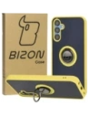 Etui s úchytem na prst Bizon Case Hybrid Ring pro Samsung Galaxy M15 5G kouřové s žlutým rámečkem