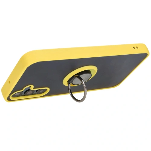 Etui z uchwytem na palec Bizon Case Hybrid Ring do Samsung Galaxy M15 5G przydymione z żółtą ramką