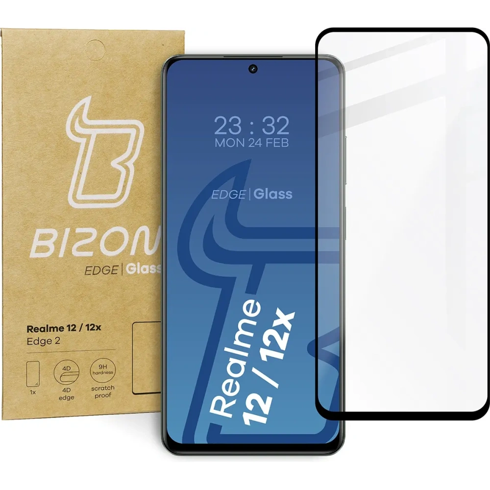 Hurtownia GSM - Szkło hartowane Bizon Glass Edge 2 do Realme 12 5G/12x 5G czarne - BIZ5594 - {ean13} - Hurt