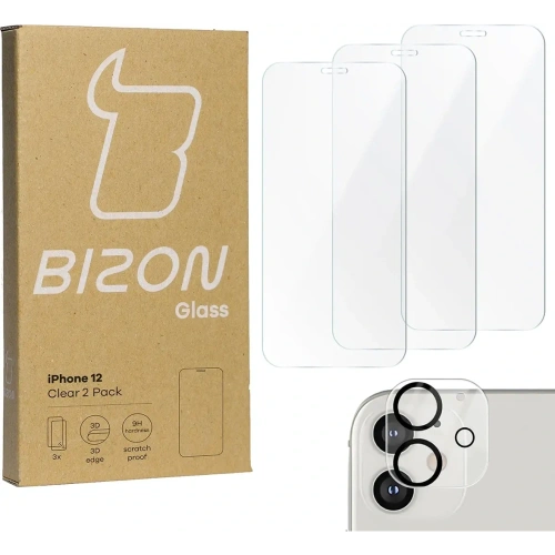 3x Szkło na ekran + szkło na aparat BIZON Clear do Apple iPhone 12