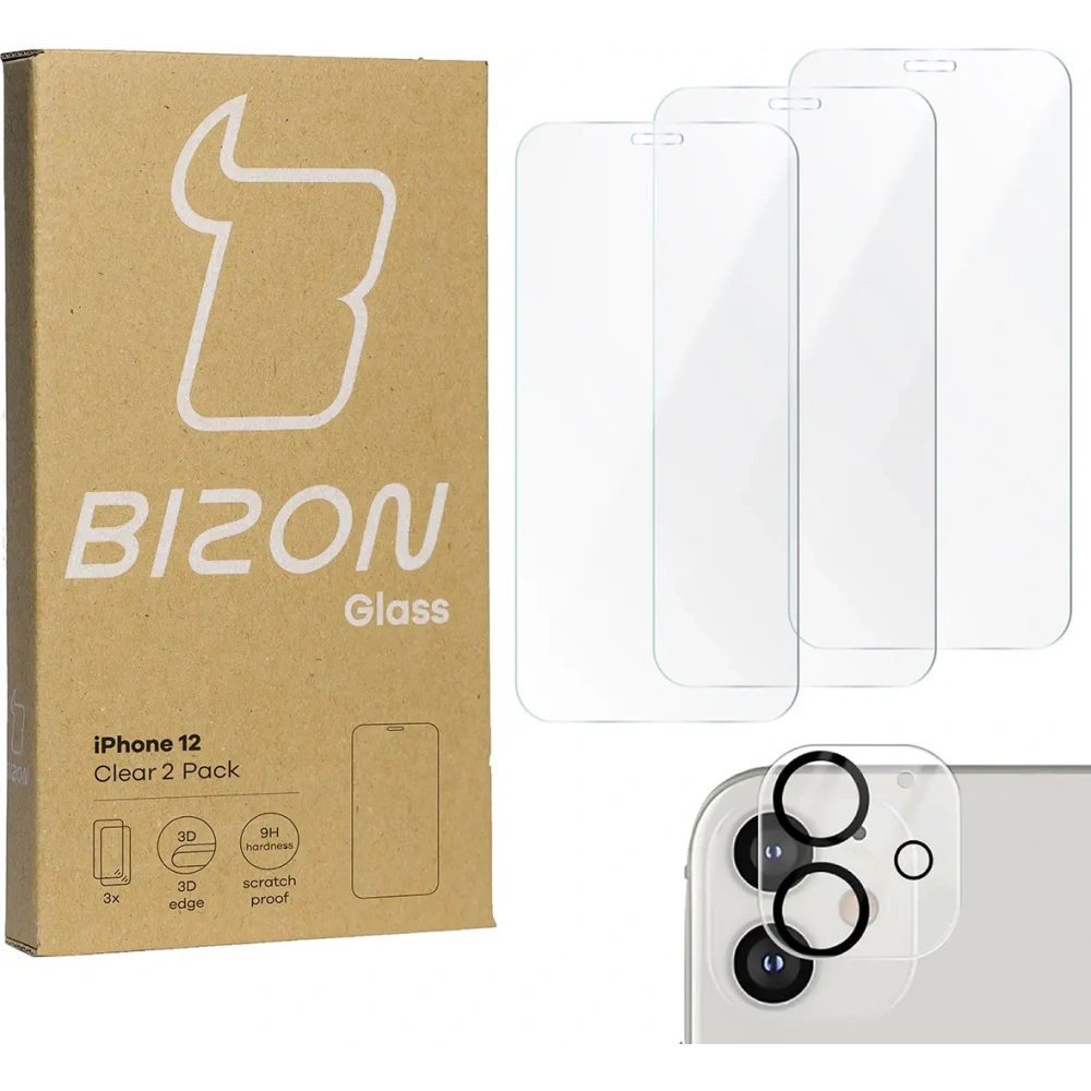 Hurtownia GSM - 3x Sklo na obrazovku + sklo na kameru BIZON Clear pro Apple iPhone 12 - BIZ5612 - {ean13} - Hurt