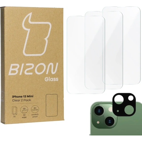 3x Szkło na ekran + szkło na aparat BIZON Clear do Apple iPhone 13 Mini