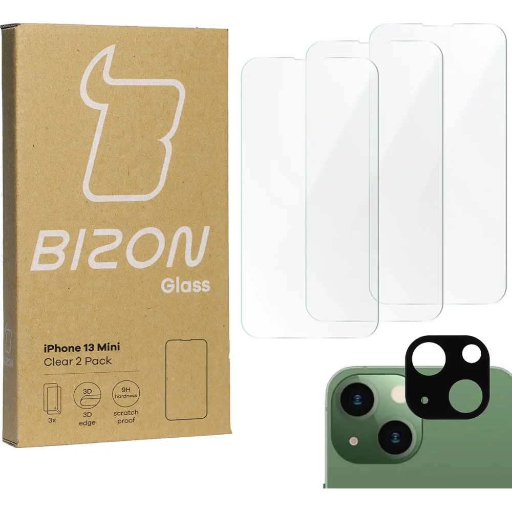 Hurtownia GSM - 3x Sklo na displej + sklo na fotoaparát BIZON Clear pro Apple iPhone 13 Mini - BIZ5616 - {ean13} - Hurt